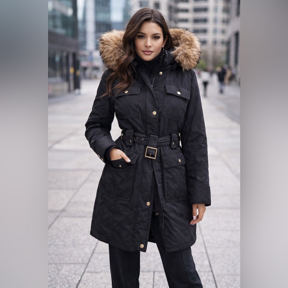 Laundry by Shelli Segal Raccoon Fur Trim Puffer Parka